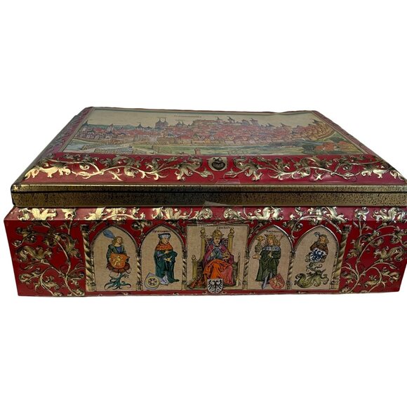 Vintage E. Otto Schmidt Lebkuchen Tin Box 16" x 6" 12" Cookie, Cupcake Holder - Picture 6 of 13